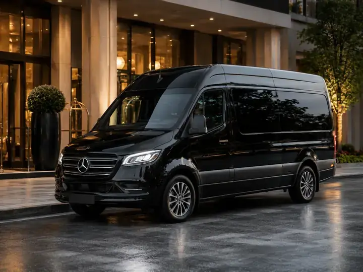 Black Mercedes-Benz Sprinter passenger van